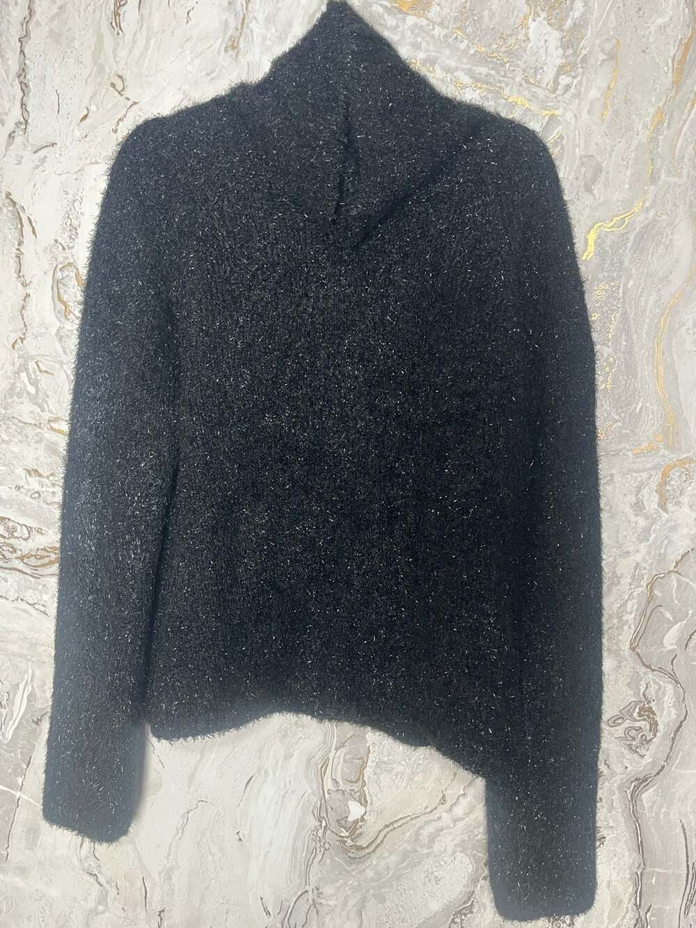 Lou & Grey Black Sparkle Fuzzy Cowl Neck Sweater